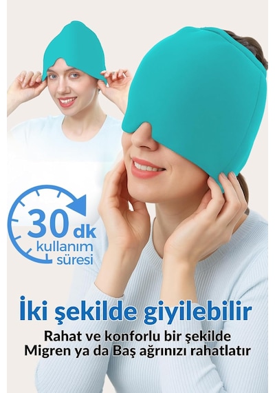 Migren Ve Baş Hassasiyetsı Giderici Başlık Şapka, Çift Katmanlı Soğuk Ve Sıcak Terapi Medikal Jel Buz Mavi Çok Renkli