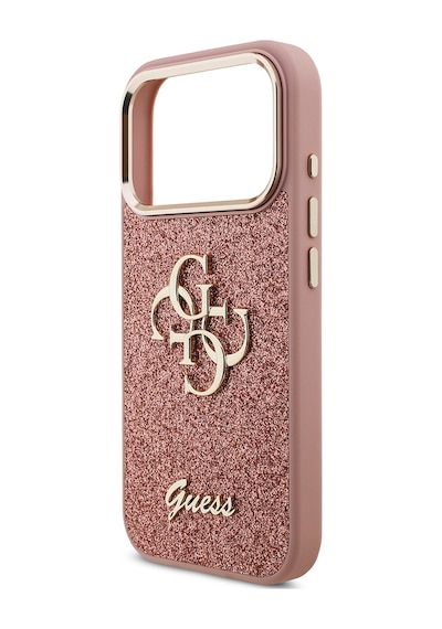 Apple Uyumlu iPhone 17 Pro Kılıf Guess Lisanslı 4g Büyük Metal Logolu Glitter Kapak Pembe Pembe