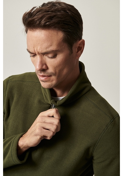 AC&Co / Altınyıldız Classics Anti-Pilling Tüylenme Yapmayan Bato Yaka Erkek Polar Sweatshirt 4A5221100016HAKL Haki