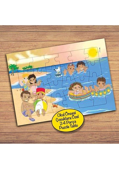 Sahilde Aileler Çocuklara Özel Puzzle Yapboz Tablo-37500