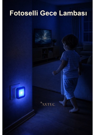 Astec Fotoselli Gece Lambası 1 Watt Tak Çalıştır Sensörlü Mavi Renk
