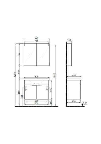 Kale Stora 80 Cm Set Parlak Beyaz Lavabo Dolabı + Aynalı Dolap