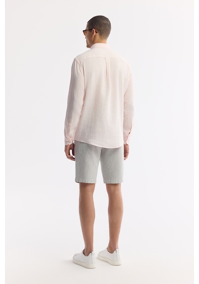Avva Erkek Pembe Düğmeli Yaka %100 Keten Comfort Fit Gömlek B002191