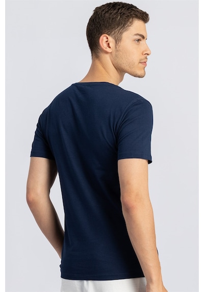 Tudors 16653 Slim Fit Dar Kesim V Yaka Kısa Kol Basic Erkek Tişört Lacivert