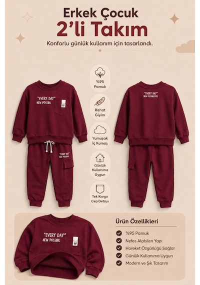 Ahengim Erkek Çocuk Pamuklu Baskılı 2 Li Takım Sweatshirt Eşofman Altı 1-4 Yaş Ak122 Bordo Ahengim Erkek Çocuk Pamuklu Baskılı 2 Li Takım Sweatshirt Eşofman Altı 1-4 Yaş Ak122 Bordo