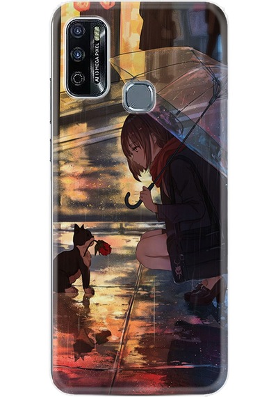 Infinix Hot 10 Play Kılıf Silikon Desen Özel Seri Kız ve Kedi 1762