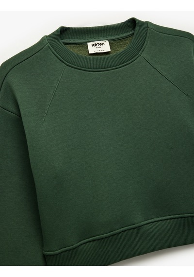 Koton Uzun Kollu Bisiklet Yaka Basic Sweatshirt Yeşil 6wkg10556ak