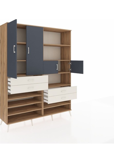 Hyperion Gardrop 11 Raflı 4 Çekmeceli 4 Kapaklı 176x44x221 Çam-antrasit/aytaşı Beyaz Hyperion Gardrop 11 Raflı 4 Çekmeceli 4 Kapaklı 176x44x221 Çam-antrasit/aytaşı Beyaz