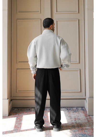 Gri Cozy Basic Yarım Fermuar Oversize Sweatshirt Gri