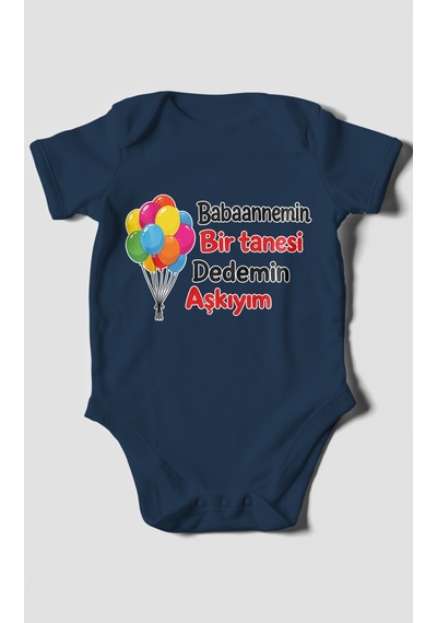Morivokids Babaanneye Ve Dedeye Özel Kısa Kollu Bebek Body %100 Pamuk Zbn161-kk Lacivert