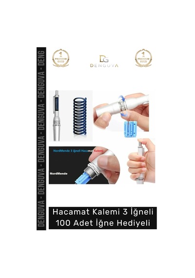 Hacamat Metal Profesyonel Kaliteli Pratik Hacamat Kalemi 3 İğneli 100 Adet İğne Hediyeli
