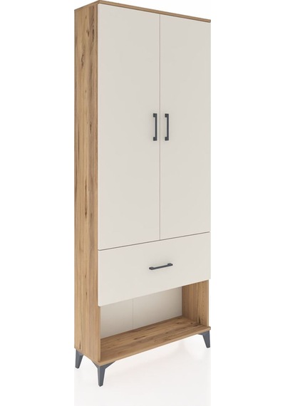 Arges Dolap 3 Raflı Tek Çekmeceli 2 Kapaklı 88x30x221 Çam-aytaşı Çam