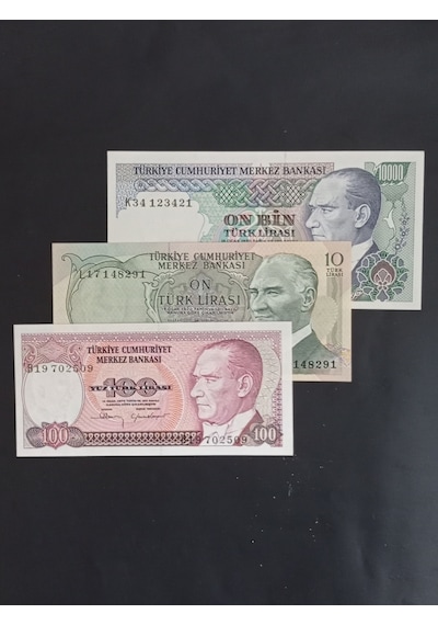 6. 7. Emisyon 3 lü Eskı ParaTürk Lirası 100-10