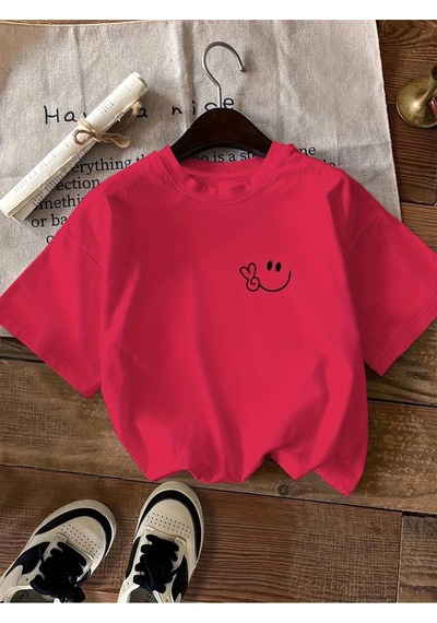 Uyguntarz Unisex Smile Baskılı Tasarım Tshirt Kırmızı