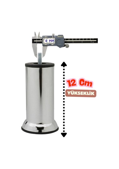 Klc 2 Adet M8 İnce Diş Krom Metal Mobilya Ayağı - Kanepe, Baza, Koltuk Yükseltme Ayağı 12 Cm Gri Gri