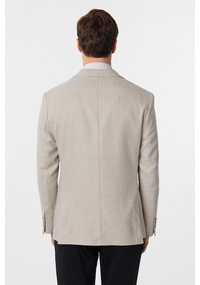 Süvari Bej Slim Fit Armürlü Mono Yaka 6 Drop Ceket