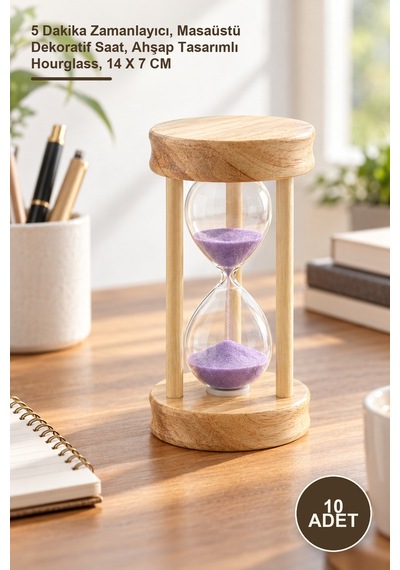 10 Adet Ahşap Kum Saati 5 Dakika Zamanlayıcı, Masaüstü Dekoratif Saat, Ahşap Tasarımlı Hourglass, 14 X 7 Cm Diğer