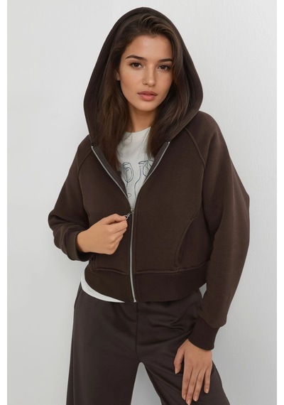 Hiccup Rahat Kesim Kapüşonlu Fermuarlı Hoodie Kahve Kahvesi