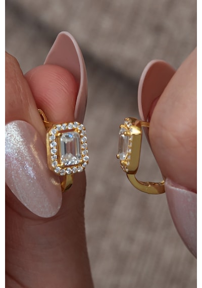 Nereze 925 Ayar Gümüş Gold Kaplama Baget Tektaş J Model Küpe