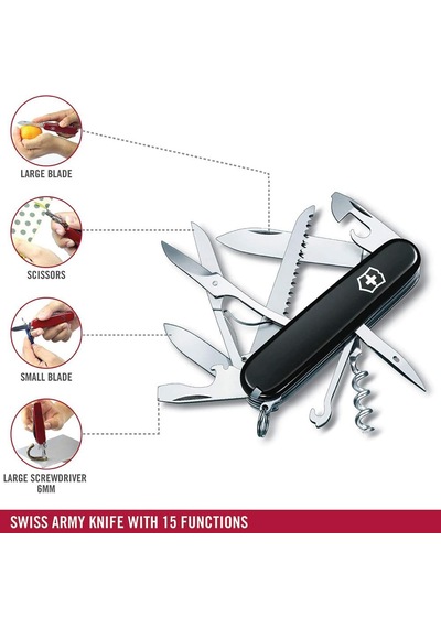 Victorinox Kamp Çakı 1.3713.3 Huntsman 15 Fonksiyon Siyah İsviçre Siyah