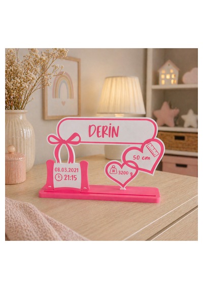 3D Tasarım Bebek Doğum Künyesi Kişiye Özel İsimli Hatıra Panosu Mavi - Pembe Hediyelik