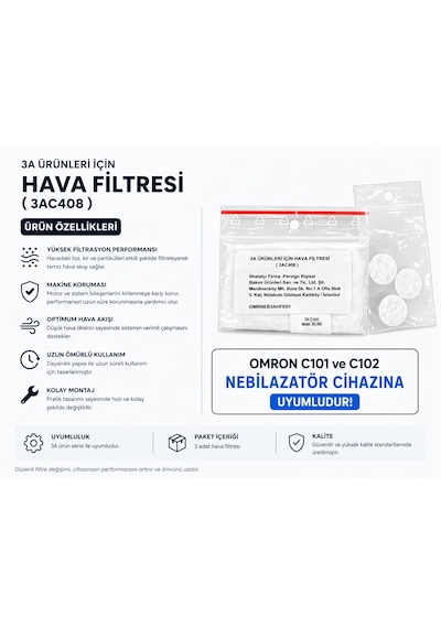 Omron 3ac408 Nebülizatör Hava Filtresi 3 Lü Set 3a Ürünleri İle Uyumlu Yedek Filtre