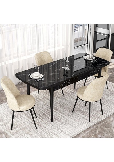 Canisa Concept Kor Serisi 70x114 Açılabilir Mutfak Masası Takımı Siyah Mermer Desen Masa 4 Krem Sandalye Masa Siyah Mermer Sandalyeler Krem Canisa Concept Kor Serisi 70x114 Açılabilir Mutfak Masası Takımı Siyah Mermer Desen Masa 4 Krem Sandalye Masa Siyah Mermer Sandalyeler Krem