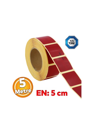 Badem10 Tüvtürk Onaylı Kırmızı Kesik Reflektörlü Bant Gece Parlayan En 5 Cm 5 Mt İkaz Fosforlu Reflektif