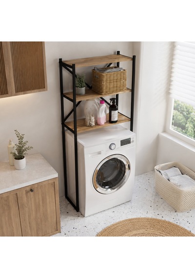 Braga Metal 3 Çamaşır Makinesi Üstü Düzenleyici Raf Beyaz Banyo Düzenleyici Dolap Siyah - Çam