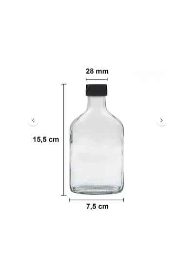 6'lı Sızdırmaz Siyah Kapaklı Cam Detoks Şişesi Cold Brew Yassı Şişe Seti - 200 Ml Şeffaf