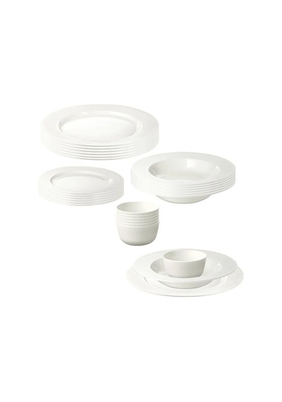 24 Parça Ofantlıgt Yemek Takımı Meridyendukkan Beyaz Renk Modern Klasik Set Feldispat Porselen