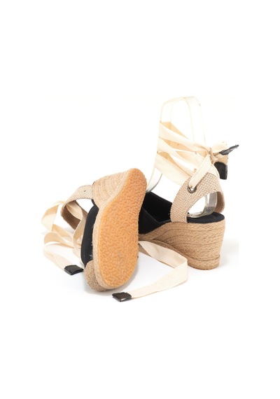 Star Tombis Gerçek Elişi Ipli Espadril Dolgu Topuk Keten Espadril Handmade Siyah
