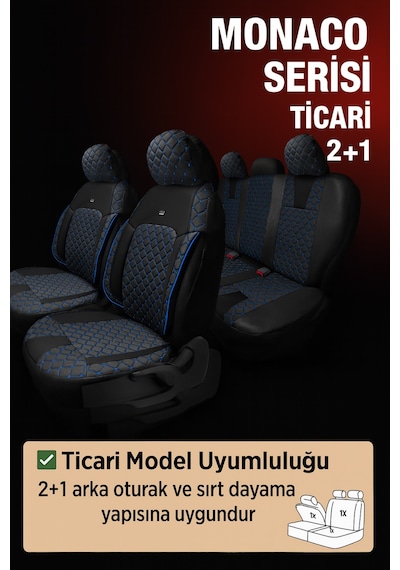 Mini Cooper 2007-2013 Hatchback - Ticari 2+1 Monaco Eviza Kumaş Deri Detaylı Oto Koltuk Kılıfı - Mavi Mavi