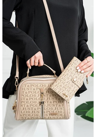 Just Polo Kadın Ayarlanabilir Askılı Günlük Lüks El & Omuz Çantası Ve Cüzdanı Kombin Shopper Bej