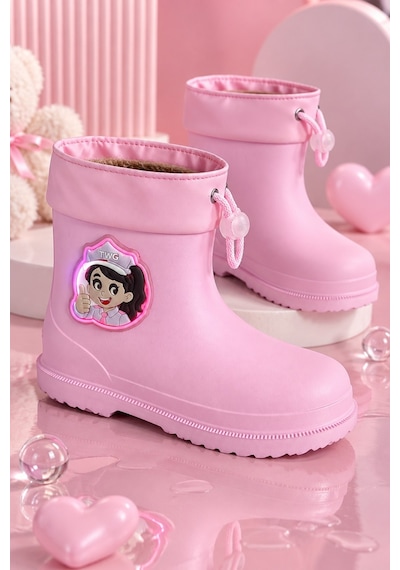 Muggo Kitty İçi Kürklü Lastikli Unisex Çocuk Günlük Yağmur Ve Kar Çizmesi Pudra