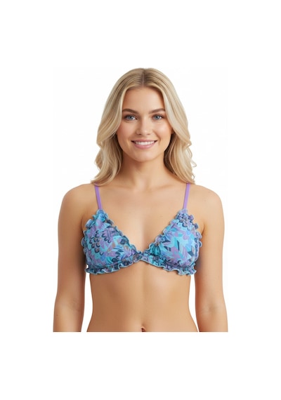 Bonbon Kadın Transparan Tül Fırfırlı Balensiz Desteksiz Sütyen Ve Transparan String Külot 2'li Takım Bb2272 Mor