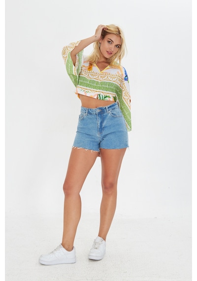 Kutaf Yeşil Bohem Crop Bluz Yeşil