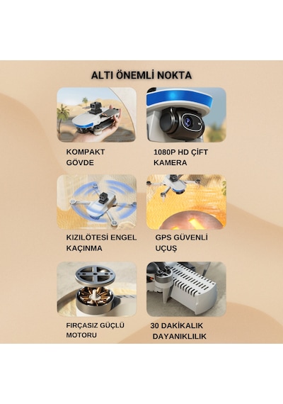 B6 Mini Drone 2Batarya ile 30Dakika Uçuş Beni Takip Et Gps 1080p Hd Çift Kamera 5g Wı-fı  Engelden Kaçınma