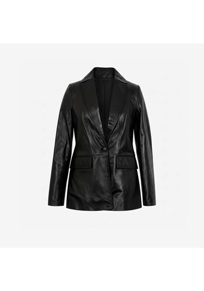 Kemal Tanca Hakiki Deri Tek Düğmeli Kadın Blazer Ceket Bo-1942 Siyah