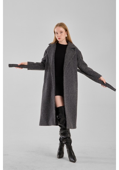 Antrasit Buklet Kaşe Oversize Kaban Antrasit