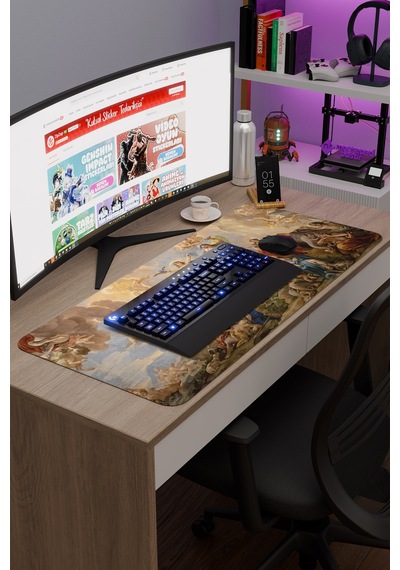 Ortaçağ Sanat Kaymaz Dikişli Kauçuk Oyuncu Mousepad V2 - 90x40 Xxl Gaming Mouse Pad Fare Altlığı