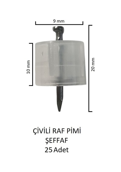 Çivili Raf Pimi Şeffaf 25 Adet Şeffaf