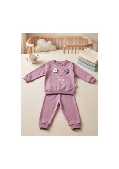 Deniva Kids Kız Bebek Gül Kurusu Geyik Nakışlı 3 Boyutlu Çiçek Detaylı İki İplik Pamuklu Alt Üst Takım Pembe Deniva Kids Kız Bebek Gül Kurusu Geyik Nakışlı 3 Boyutlu Çiçek Detaylı İki İplik Pamuklu Alt Üst Takım Pembe