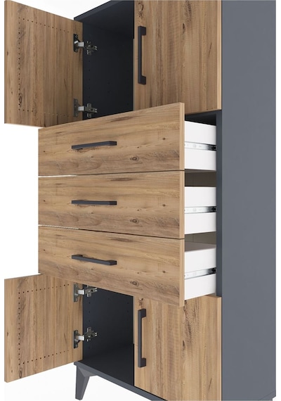 Arges Dolap Tek Raflı 3 Çekmeceli 4 Kapaklı 60x30x134 Antrasi... Antrasit