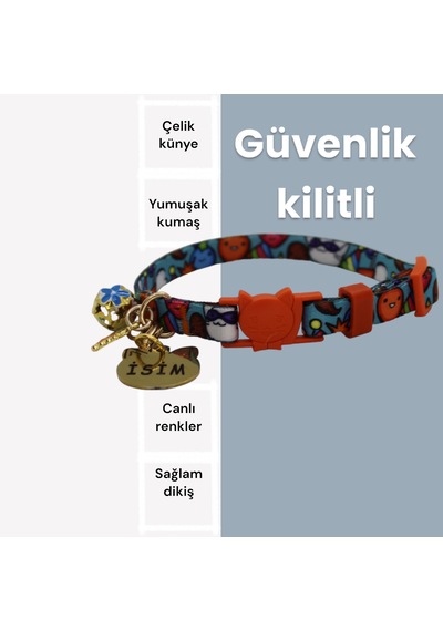 Caramelos Güvenlik Kilitli Kedi Tasması İsimli Kedi Tasması Ptrkk