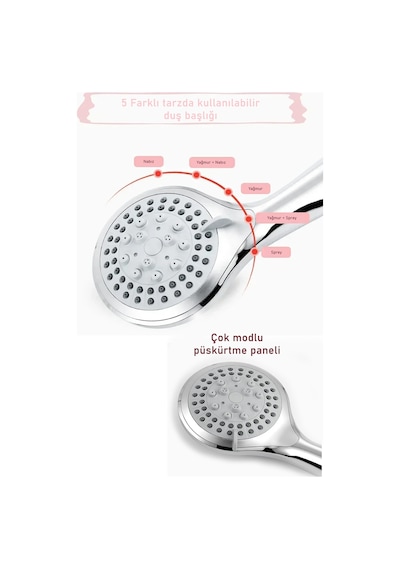 Aquashadow Su Tasarruflu 5 Fonksiyonlu Sağlam Yapılı Krom Banyo Duş Başlığı Kaliteli Duş Telefonu Ço Diğer
