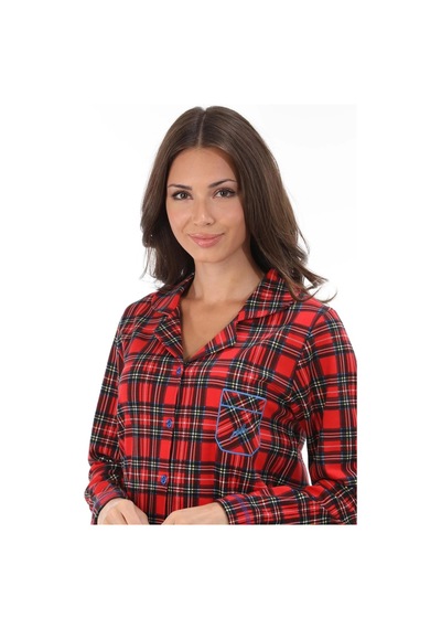 Etoile 98224 Kadın Önden Düğmeli Ekoseli Uzun Kol Pijama Takım 001