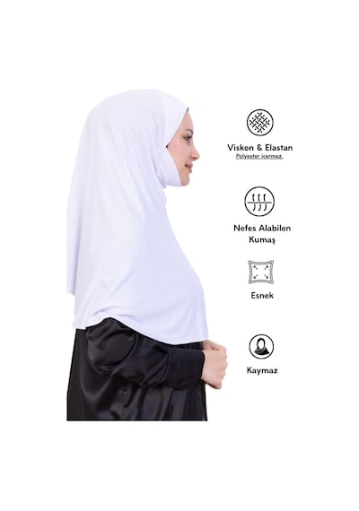 Modish Group Hazır Başörtüsü Pratik İslami Giyim Penye Peçeli Türban Namaz İçin Yumuşak Eşarp Beyaz