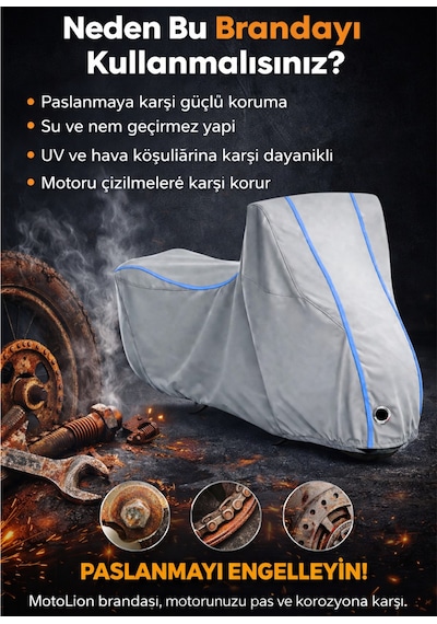 Arora Cg 150 Gri-mavi Dikişli Kilitli Motor Brandası Motosiklet Örtüsü