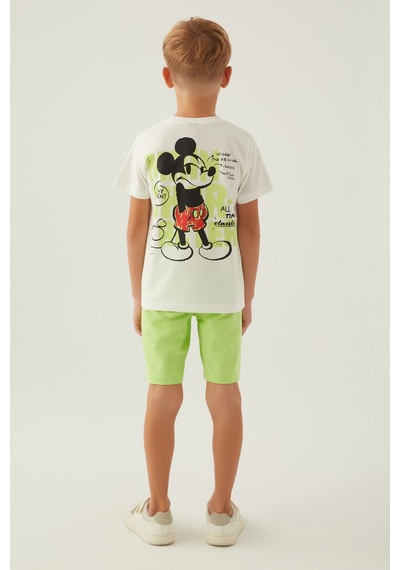 Mickey Mouse Stıl Krem Erkek Çocuk Bermuda Takım 5274-42897 Krem
